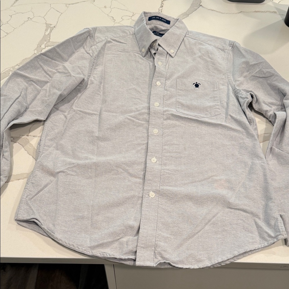 Simply Southern Light Gray Button-Down Shirt with Navy Logo